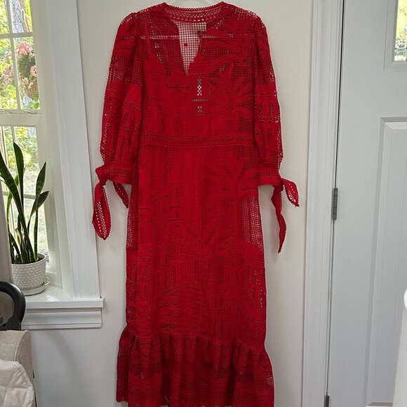 Farm Rio red morada boa guipure maxi dress in Size S - Picture 3 of 14